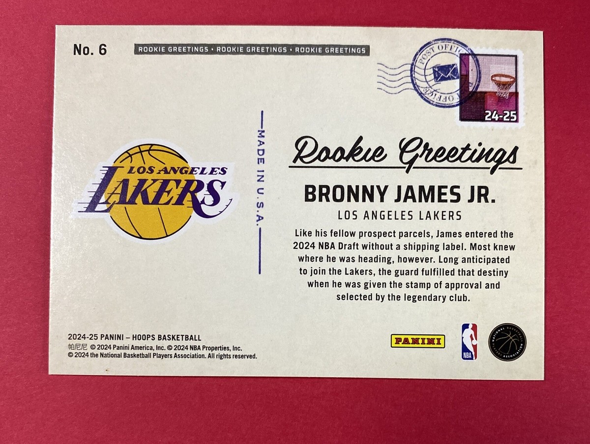 2024-25 NBA Hoops Rookie Greetings Bronny James Jr. #6 Los Angeles