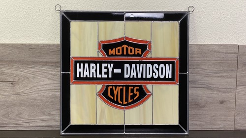 Harley Davidson Vintage Style Stained Glass Window Panel 12 3/4”x13” 2 Hooks - Picture 5 of 11