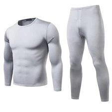 Mens Ultra-Soft Fleece Lined Thermal Set Long John Underwear Light Gray XL
