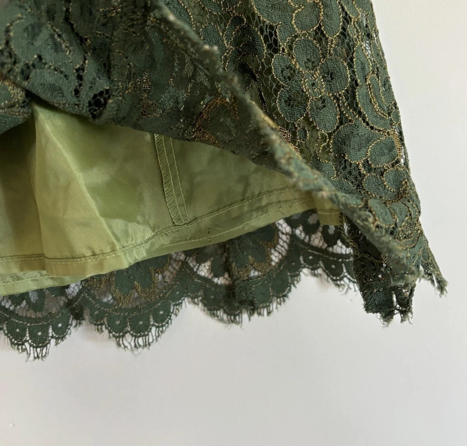 Falda De Encaje Verde De Colección Talla 2P Forrada Cremallera Años 90 INC International Concepts Foto 3 de 4