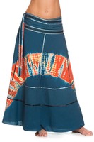 Batik Wrap-around Skirt From India, Unisex, With Ties, Blue-orange, 92 Cm Long Batik Wrap-around Skirt From India, Unisex, With Ties, Blue-orange, 92 Cm Long