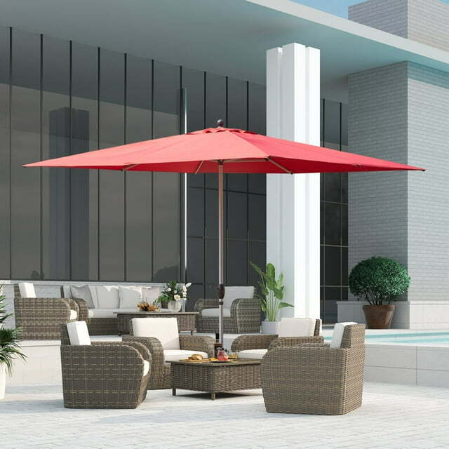 11.32'x8.69' Patio Umbrella w/Push Button Tilt & rank for Deck Porch(Brick Red)