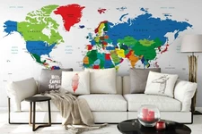 3D Colourful World Map Wallpaper Wall Mural Removable Self-adhesive Sticker 62