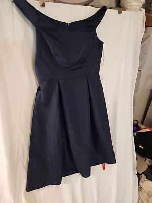 #ad Jenny Packham Mikado Off Shoulder Satin Midi Bridesmaid Dress Navy Blue 18 New $66.78
