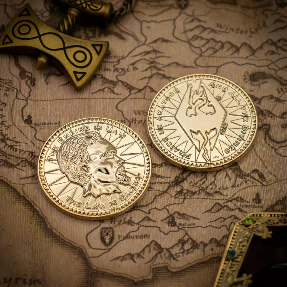 Moneda Septim Skyrim The Elder Scrolls Chapada en Oro 24k con Estuche Figura Oficial Foto 4 de 4