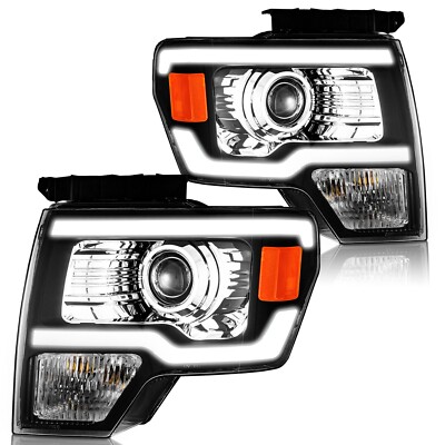 Fit For 2009-2014 Ford F150 Pickup Dual LED DRL Projector Headlights L+R Pair