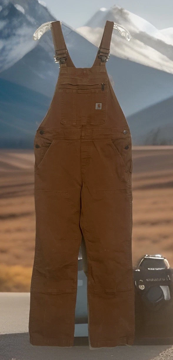 Carhartt Womens M 34 x 30 Rugged Flex Loose Fit Canvas Bib Overalls OR2438-W
