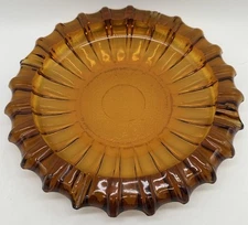 Vintage MCM Large 10" Amber Scalloped Glass Centerpiece Ashtray USA