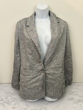 A New Day Women's Linen Blend Blazer Jacket Sz XS Gray 1 Button Coat D2