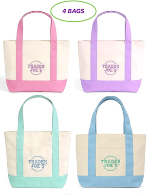 #ad 4X TRADER JOE#x27;S MINI PASTEL CANVAS TOTE BAG NEW SPRING PASTEL COLORS 4 BAGS SET $32.79
