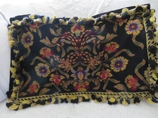 Aubusson style Needlepoint Pillow OLD WORLD French Chic BLACK & Gold Floral 27"