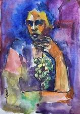 Ritratto figurativo astratto pezzo unico originale ritratto acquerello acquerello immagine