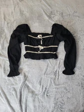 Thirty Thirty Womens Med Blk & White Milk Maid Bohemian Festival Coachella Top