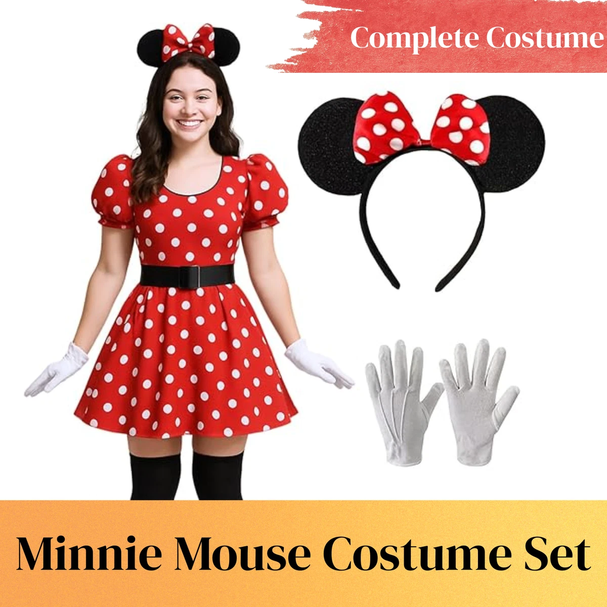 Ladies Women Red Polka Dot Fancy Dress Outfit Minnie Mouse Cute Costume Set