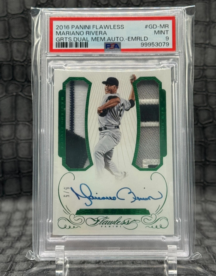 2016 Flawless Mariano Rivera Game Worn Dual Patch Auto 5/5 Emerald PSA 9 #GD-MR