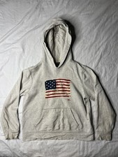 Polo Ralph Lauren American Flag Pullover Hoodie Youth Large 14-16 Gray Pocket