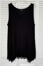 Lane Bryant Tank Top Women's Black Lace Trim V Neck Knit Point Hem Size 18/20