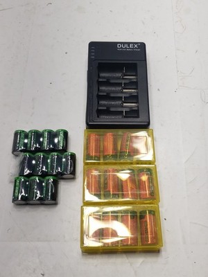 Dulex RCR123A Battery Charger W/ 12 Pk Farsail 123A Batteries & 11 Pk Enegtech