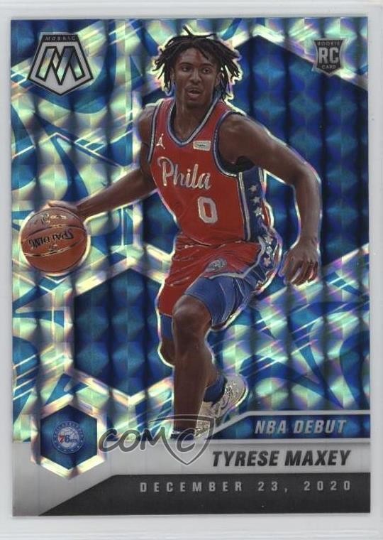 2020-21 Panini Mosaic NBA Debut Reactive Blue Prizm Tyrese Maxey #263 Rookie RC