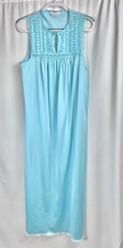 Vtg Vanity Fair Nightgown Long Aqua Blue Medium Made USA Lace Cottagecore