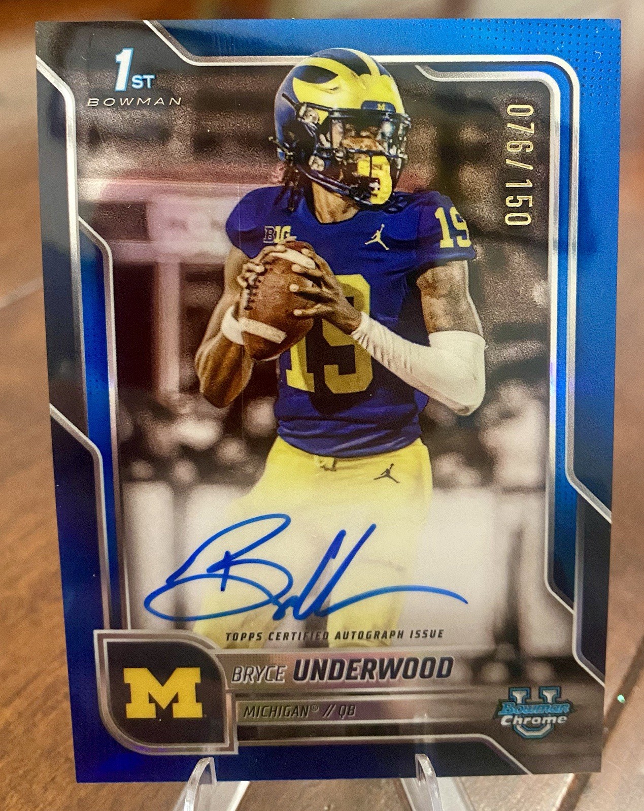 Bryce Underwood 2025 Bowman Chrome U True Blue 1st Auto /150 MICHIGAN SP Match