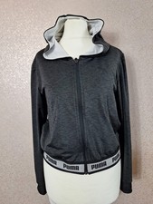 Puma Women's Grey Cropped Zip Up Activewear Hooded Running Jacket Size Small