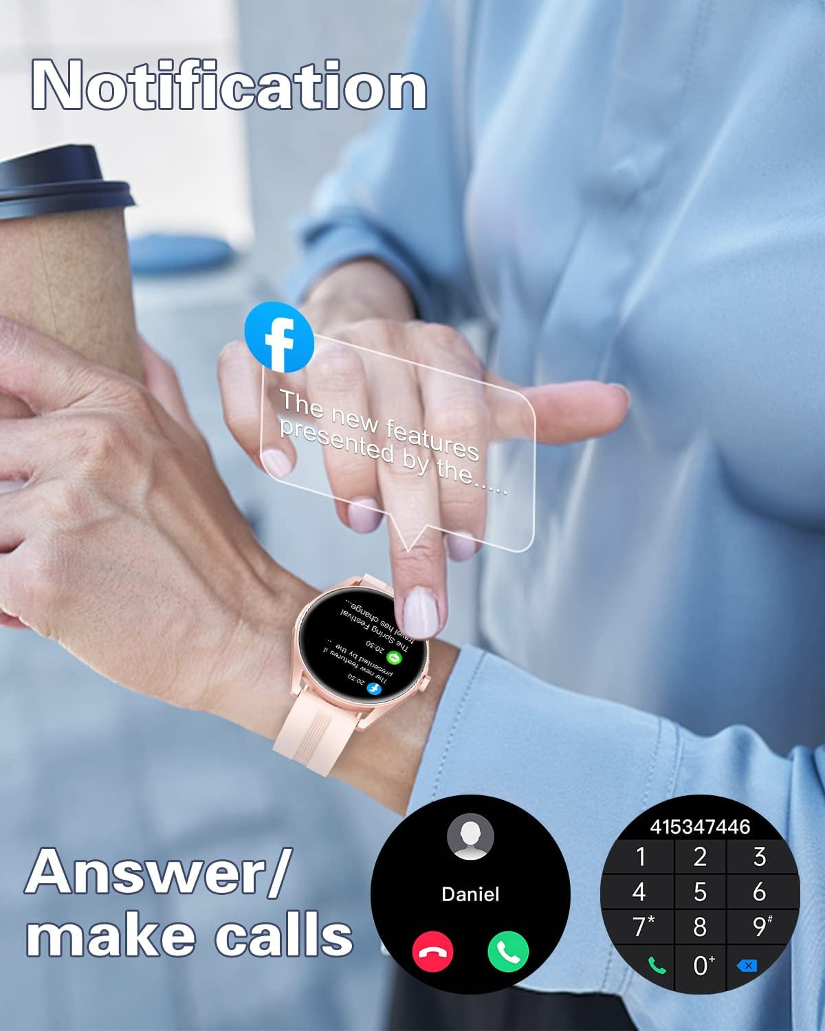 Smartwatch Donna Chiamate E Whatsapp Rotondo Smart Watch Bluetooth Orologio Fitn foto 2