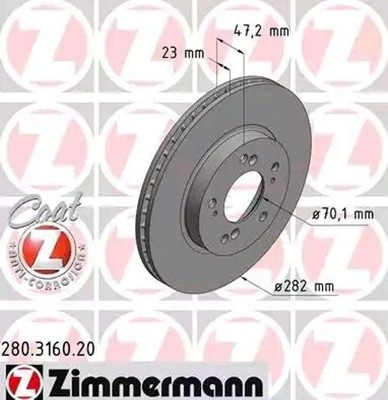 2x ZIMMERMANN Coat Z 280.3160.20 Bremsscheiben Vorne für HONDA CR-V I (RD)
