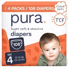Pura Baby Diapers Size 4 - 108 Count 4 Pack 