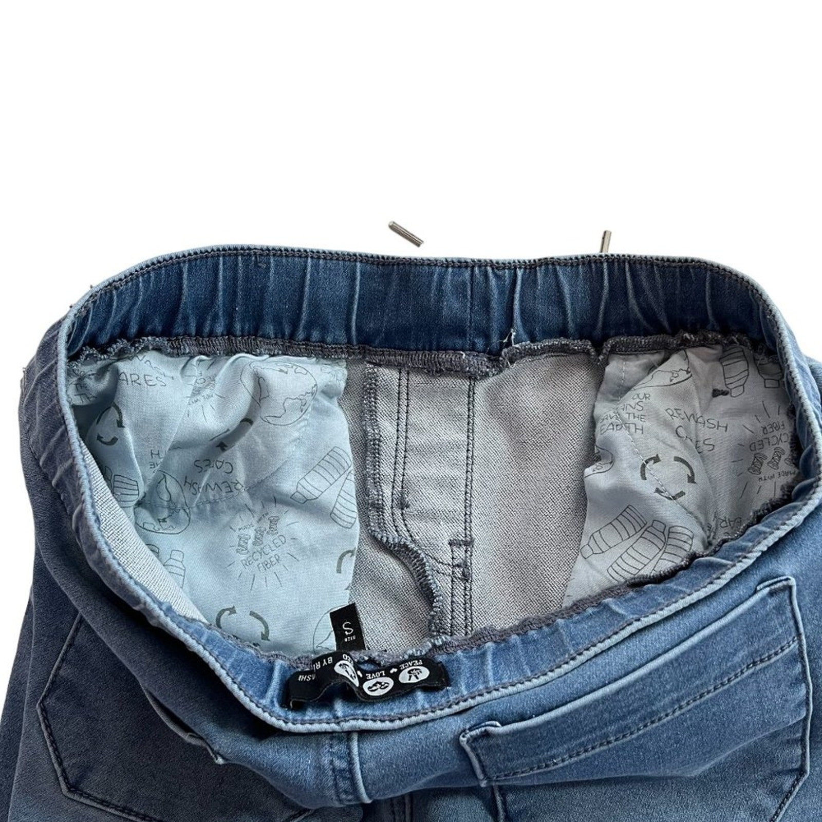 Rewash Pants Small Elastic Waist Flat Front Pockets Blue Faded Pull On Soft Eco