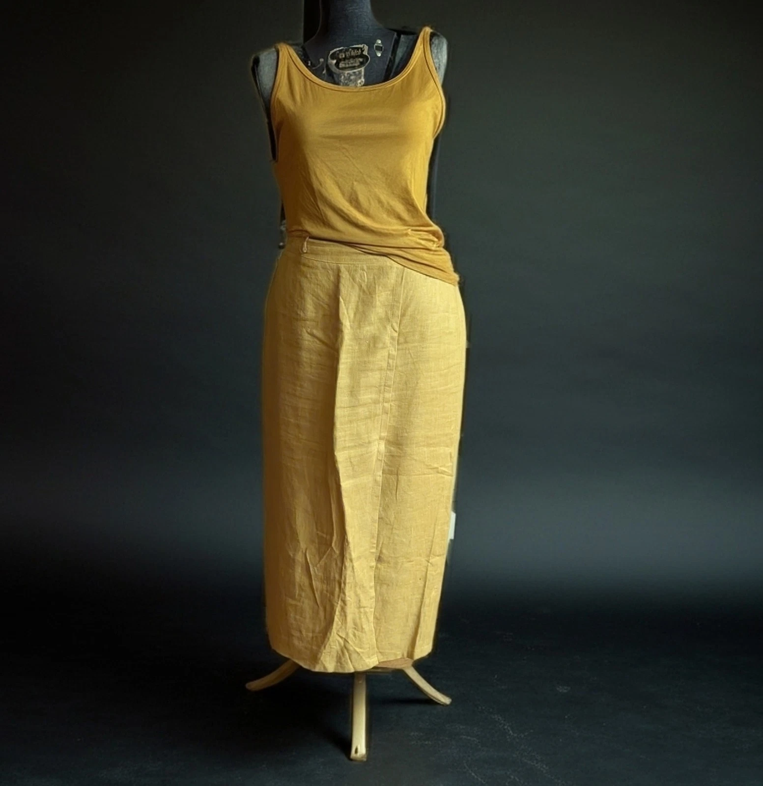 True Vintage 1983 Allegra by Daria S 100% Linen Italian Midi Skirt Yellow Size L