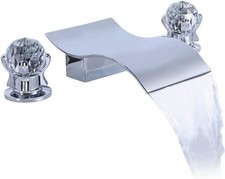 Widespread Bathroom Sink Faucet with Crystal Knob 3 Hole Waterfall Vanity Faucet
