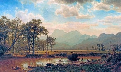 HAYING CONWAY MEADOWS SACO RIVER WHITE MOUNTAINS PAINT BY ALBERT BIERSTADT REPRO