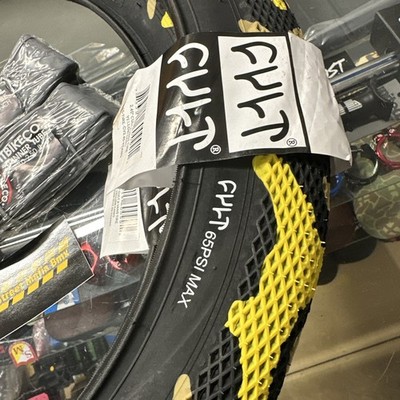 Cult Vans Yellow / Black Camo 20 Inch Bmx Tires Pair W Tubes- 2.4
