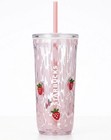 Starbucks Pink Strawberry Glass Cold Cup Tumbler w/ Lid & Straw, Coffee & Tea — photo 3