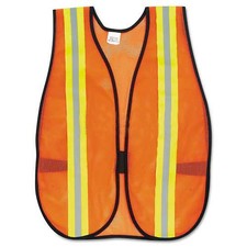Orange Safety Vest 2" Reflective Strips Polyester Side Straps One Size