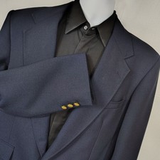 Wall Street Sport Coat Blazer Mens 42L Navy with Gold Buttons Portly Made In USA