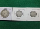 Silver 1907D Barber Half Dollar-Silver 1892 Barber Quarter-1892 V Nickel