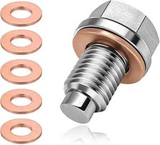 Magnetic Oil Drain Plug, M12 1.5 Stainless Steel Oil Drain Plug with 5 Pcs Copp