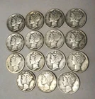 Lot Of 15 Mercury Dimes 90% Silver  Winged Liberty Circulated Ungraded # 93