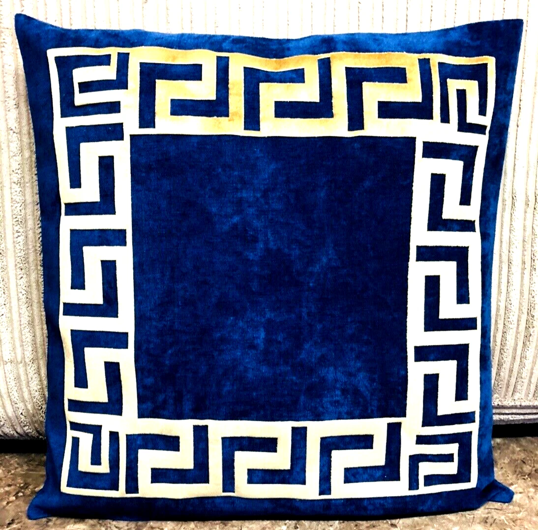 Navy & Gold Greek Keys/Border/pattern Decorative Pillow Throw Cover