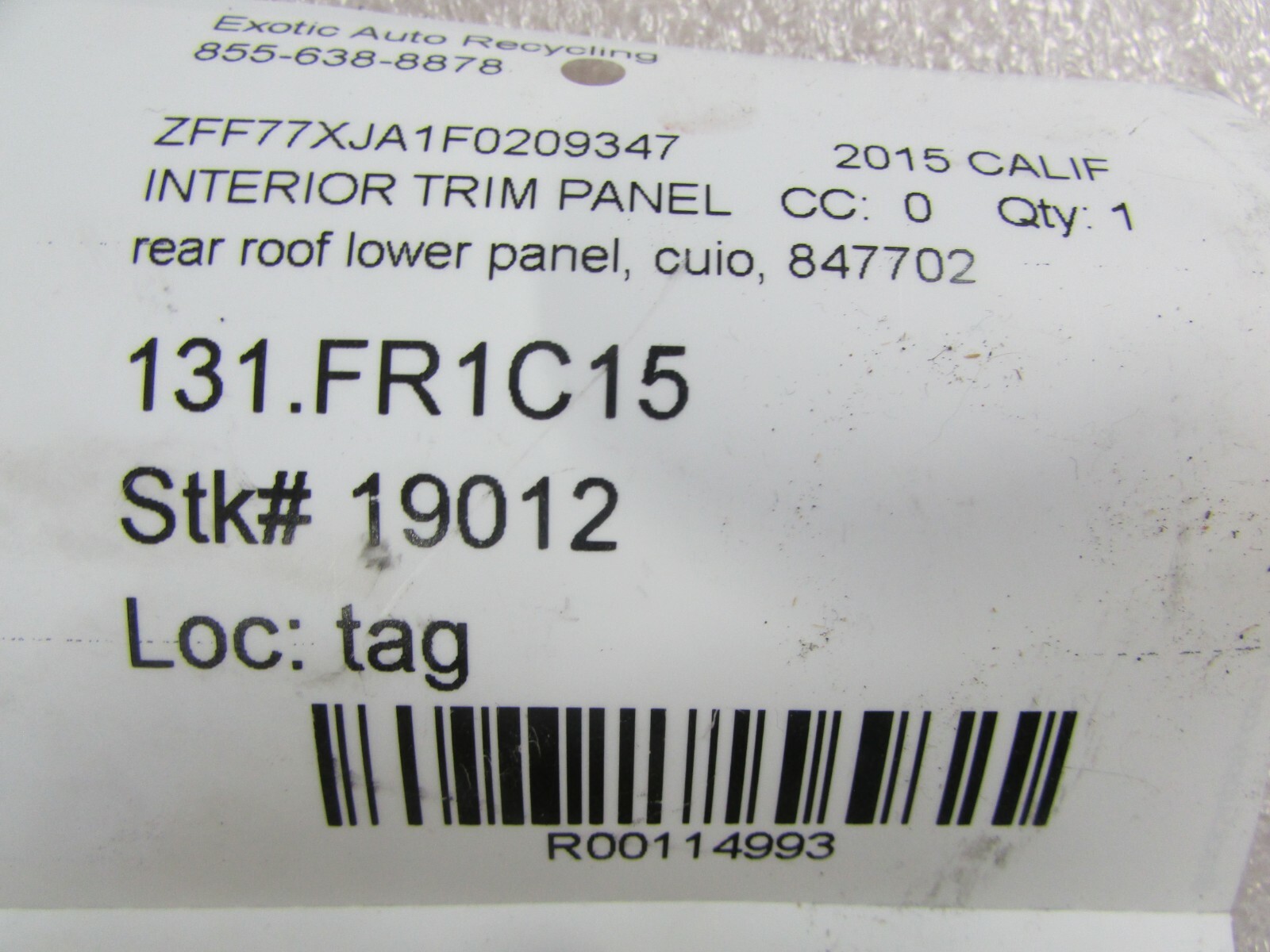 Ferrari California, Rear Roof Lower Panel, Cuio, Used, P/N 847702