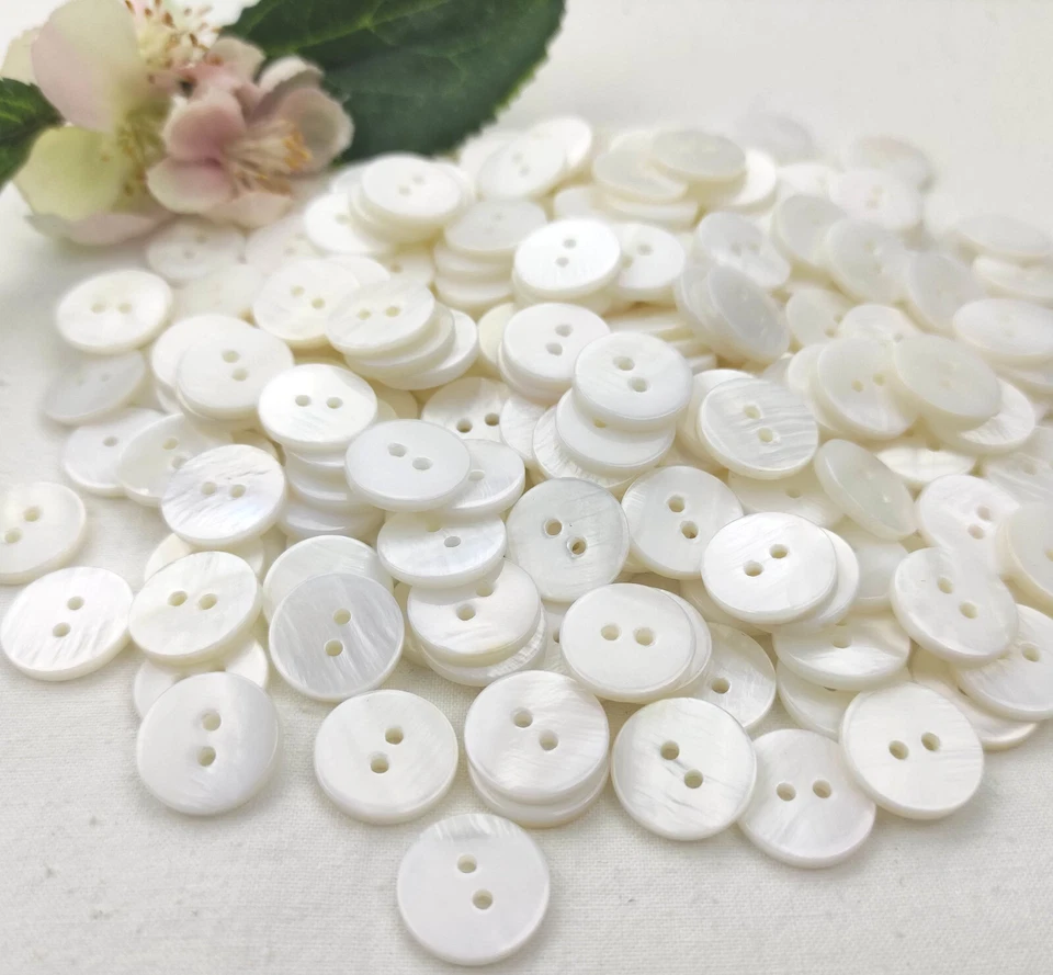 4 Knöpfe rund Perlmutt 15mm weiß Muscheln Rand Knopf Jacke schimmer Damen natur - Bild 2 von 4