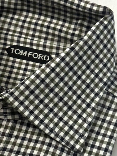 $730 NEW EU 45 17.75 TOM FORD SHIRT DRESS GREEN WHITE BLUE-BLACK CHECK HAND MADE