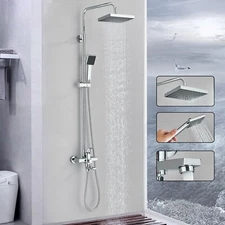 Chrome Exposed Shower Faucet System 8" Rain Shower Fixtures set with Hand Shower