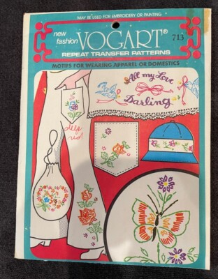 VINTAGE VOGART IRON ON REPEAT KIT TRANSFER BRAND NEW FLOWERS BUTTERFLIES