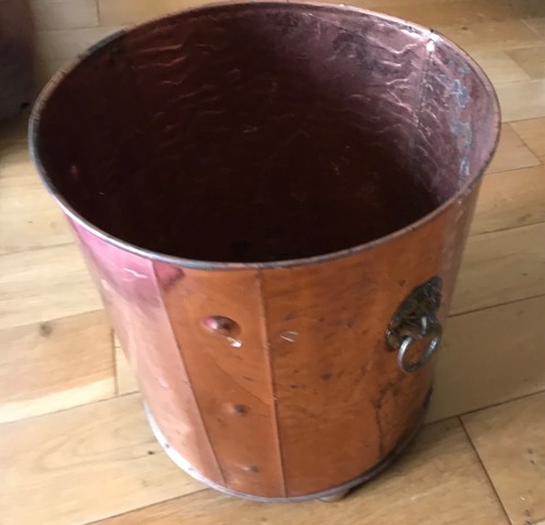 Vintage Copper Large Trough Tub Old Plant Pot Planter Brass Lion Handles 31cm H - Picture 8 of 12