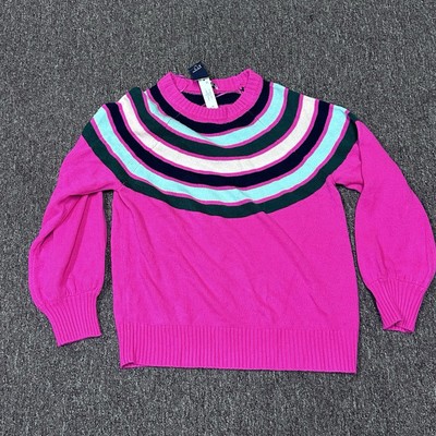 NWT CROWN & IVY long bishop sleeve fairisle 1X Knotted Sweater New With Tags