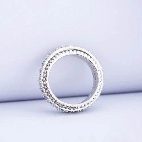 Anillo de compromiso para mujer relleno de oro blanco joyería AAA CZ banda giratoria talla 6-9 Foto 4 de 4