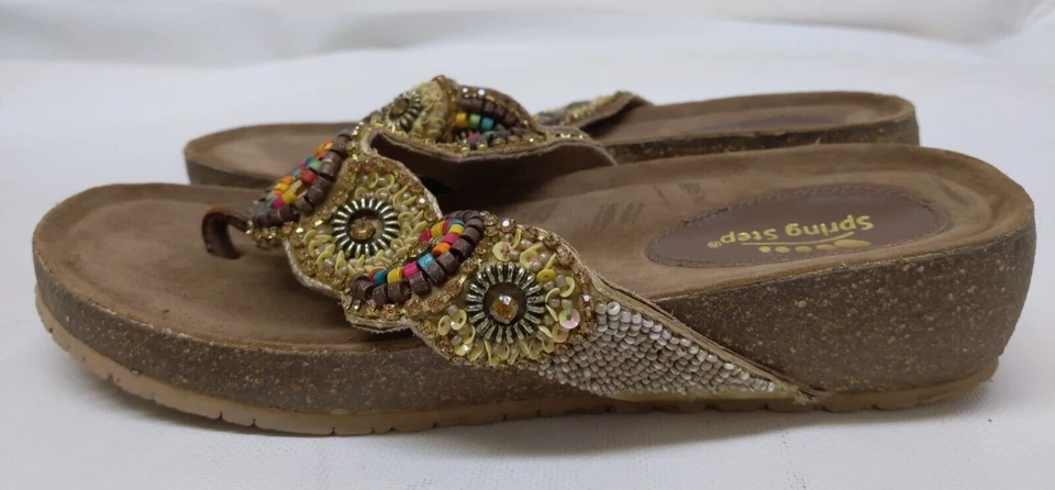 $110 AZURA by Spring Step 39 9 Sandal Urla Thong Embellished Beaded - Image 4 of 4